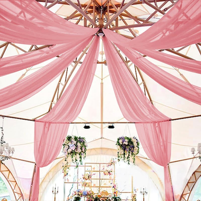 ROMANKAS Ceiling Drapes Hanging Kit Dusty Rose Ceiling Drapes 6 Panels 5x10ft with 12 Inch Ceiling Drapes for Weddings Ceilings Draping Canopy Hoop Wedding Arch Draping Fabric for Banquet Party Decor - Image 2